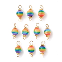 Colorful 10Pcs Transparent Stripe Resin Round Connector Charms, with Golden Plated Metal Double Loops, Colorful, 18x8mm, Hole: 1.8mm and 3mm