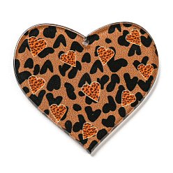 Brown Valentine's Day Acrylic Pendants, Heart, Brown, 37x39.5x2.5mm, Hole: 1.6mm