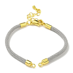 Gainsboro Nylon Cords Bracelet Makings Fit for Connector Charms, with Brass Findings and 304 Stainless Steel Lobster Claw Clasps, Long-Lasting Plated, Gainsboro, 6-1/2~6-3/4 inch(16.5~17cm), Hole: 1.8mm