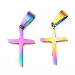 Rainbow Color Ion Plating(IP) 304 Stainless Steel Pendants, Cross, Rainbow Color, 20.5x13x1.2mm, Hole: 3.5x7mm
