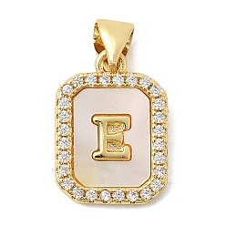 Letter E Латунные микропаве прозрачные подвески с фианитом, с естественной оболочке, без кадмия и без свинца, долговечный, стойки покрытие, Письмо E, 16.5x12x2 мм, отверстие : 4x3 мм