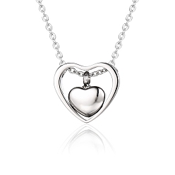 Stainless Steel Color Stainless Steel Pendant Necklaces, Heart Urn Ashes Necklaces, Stainless Steel Color, 16.14~19.69 inch(41~50cm)