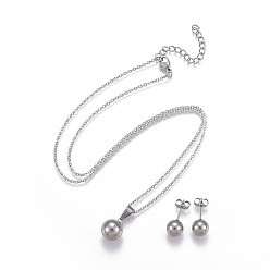 Couleur Acier Inoxydable Ensembles de bijoux en acier inoxydable résistants au ternissement, pendentifs et boucles d'oreille, boule, couleur inox, 304 pouce (17.71 cm), 45mm, pin: 19x8 mm