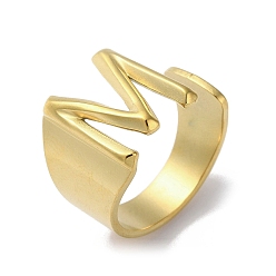 Letter M Real 18K Gold Plated 304 Stainless Steel Initial Letter Open Cuff Ring, Letter M, US Size 7 1/2(17.7mm)