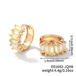 Белый Милые квадратные серьги-кольца из латуни с кубическим цирконием, модные универсальные аксессуары, золотые, белые, 7x14 мм