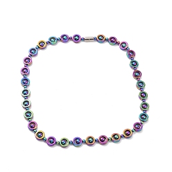 Rainbow Color Synthetic Hematite & Brass Column Beaded Necklace with Magnetic Clasps, Gemstone Jewelry for Men Women, Rainbow Color, 19-7/8 inch(50.5cm)