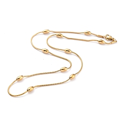 Golden 304 Stainless Steel Round Snake Chain Necklaces, with Oval Beads and Lobster Claw Clasps, Golden, 16.92 inch(43cm), 1mm