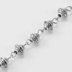 Antique Silver Handmade Tibetan Style Alloy Bicone Beads Chains for Necklaces Bracelets Making, with Iron Eye Pin, Unwelded, Antique Silver, 39.3 inch