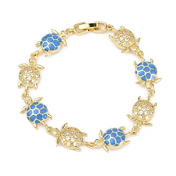 Синий Латунные браслеты с микропаве из прозрачных кубических цирконий для женщин, черепаха, с эмалью, долговечный, стойки покрытие, без свинца и без кадмия, реальный 18 k позолоченный, синие, 8-1/8 дюйм (20.5 см)