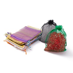 Mixed Color Rectangle Organza Gift Bags, Jewelry Packing Drawable Pouches, with Vacuum Packing, Mixed Color, 13x18cm