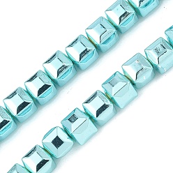 со Синим Покрытием Гальванические нити из синтетических немагнитных гематитовых бусин, граненые, бусины-кубы с настольной огранкой, с покрытием синим, 6x6x5.5~6 мм, отверстие : 1 мм, около 70~71 шт / нитка, 15.75~15.98'' (40~40.6 см)