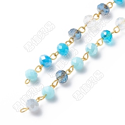 Светло-Голубой Гальванические стеклянные граненые цепочки рондель ручной работы из бисера, с железными ушками, несварные, Небесно-голубой, 13.5x8 мм, около 3.28 футов (1 м) / коробка