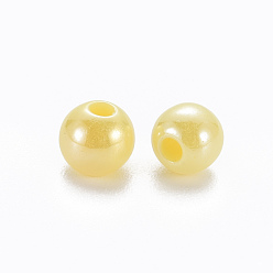 Jaune Perles acryliques opaques, de couleur plaquée ab , ronde, jaune, 6x5mm, Trou: 1.8mm, environ4400 pcs / 500 g