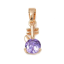 Лиловый Латунные микро проложить кубического циркония подвески, амулеты пипа, долговечный, без свинца и без кадмия, сирень, 16.5x7.5x4.5 мм, отверстие : 5x3 мм