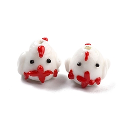 Red Handmade Lampwork Beads, Rooster, Red, 13~14x16~17x15~17mm, Hole: 1.2~2.5mm