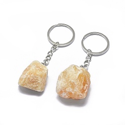 Jade Natural Topaz Jade Keychain, with Iron Chains and Alloy Key Rings, Nuggets, 89~97mm