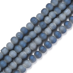 Marine Blue Electroplate Frosted Glass Beads Strands, Round, Marine Blue, 5x4mm, Hole: 1mm, about 98~102Pcs/strand, 16.14 inch~16.54 inch(41~42cm)