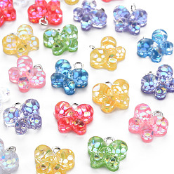 Mixed Color Epoxy Resin Charms, with Sequins/Paillette and Platinum Plated Iron Loop, Butterfly, Mixed Color, 13x14x6.5mm, Hole: 2mm