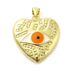 Dark Orange Real 18K Gold Plated Brass Pendants, with Enamel, Heart with Eye Charm, Dark Orange, 25x23.5x6mm, Hole: 5x3.5mm