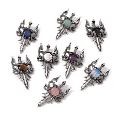 Mixed Stone Gemstone Pendants, Sword Charms, with Rack Plating Antique Silver Tone Alloy Findings, Cadmium Free & Lead Free, Faceted, Mixed Dyed and Undyed, 48x29x6.5mm, Hole: 6x3.5mm