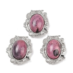 Родонит Овальные многожильные звенья из натурального родонита, в форме ракушки с латунными звеньями в форме морской звезды, платина, стойки покрытие, 26.5x23.5x11 мм, отверстие : 2 мм