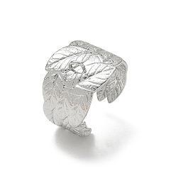 Stainless Steel Color 304 Stainless Steel Cuff Open Ring Setting, with Loop, Leaf, Stainless Steel Color, 15mm, Hole: 2x2.3mm, US Size 8 1/2(18.5mm)
