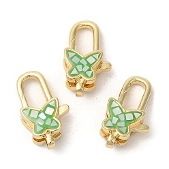 Зеленый Карабин-лобстеры, латунные, с эмалью и ракушкой, долговечный, без свинца и без кадмия, реальный 18 k позолоченный, бабочка, зелёные, 18x10x6 мм, отверстие : 1.5 мм