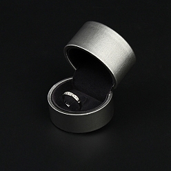 Серебро Круглая шкатулка для драгоценностей из искусственной кожи, подарочный футляр для хранения колец на пальцах, бархатом внутри, для свадьбы, помолвка, серебряные, 5.8x5.2x5.2 см