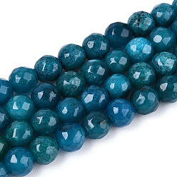 Стально-синий Окрашенные природные белый нефрит бисер пряди, круглые, граненые, стальной синий, 5.5~6.2 мм, отверстие : 1 мм, около 65~66 шт / нитка, 14.76~15.16'' (37.5~38.5 см)