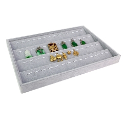 Gray 4-Tier Velvet Pendant Display Organizer Holder, Jewelry Tray for Pendant Storage, Rectangle, Gray, 240x350x30mm