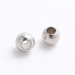 Platinum Brass Spacer Beads, Round, Platinum, 3x2.5mm, Hole: 1.5mm