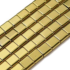 Gold Electroplated Non-magnetic Synthetic Hematite Beads Strands, Square, 2-Hole, Gold, 6x6x3mm, Hole: 1.2mm, about 69pcs/strand, 15.55 inch(39.5cm)