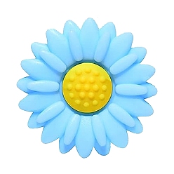 Light Sky Blue Flower Food Grade Eco-Friendly Silicone Focal Beads, Silicone Teething Beads, Light Sky Blue, 20x20mm