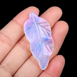 Opalite Opalite Carved Leaf Stone, for Home Office Desktop Feng Shui Ornament, for Home Feng Shui Ornament, 47x20~25x6mm