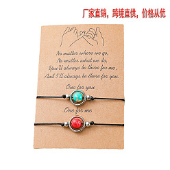 handle card Natural Stone Handmade Braided Couple Bracelets Set - Card Charm & Beaded Design