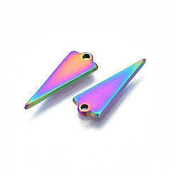 Rainbow Color Ion Plating(IP) 201 Stainless Steel Charms, Cadmium Free & Nickel Free & Lead Free, Triangle, Rainbow Color, 15x5.5x1mm, Hole: 1mm