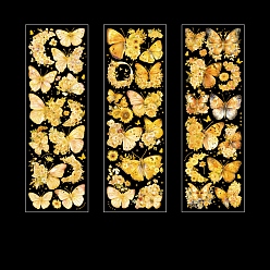 Gold 3Sheets PET Plastic Sticker, for Scrapbooking, Travel Diary Craft, Butterfly, Gold, Packing: 180x60mm, 3sheets/set