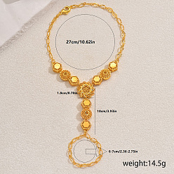 Золотой Роскошные латунные браслеты в ближневосточном стиле с цветочными звеньями, браслеты-цепочки для женщин, золотые, 4 дюйм (10 см), внутренний диаметр: 10-5/8 дюйм (27 см)