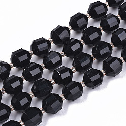 Black Onyx Natural Black Onyx Beads Strands, Round, Faceted, 8x7mm, Hole: 1.2mm, about 41~42pcs/strand, 14.76 inch~14.96 inch(37.5~38cm)