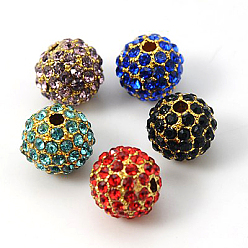 Mixed Color Alloy Rhinestone Beads, Grade A, Round, Golden Metal Color, Mixed Color, 10mm