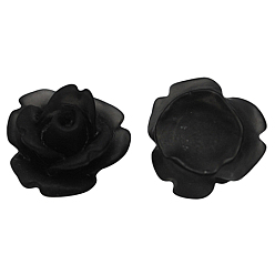 Black Resin Cabochons, Frosted, Flower, Black, Size: about 11mm in diameter, 6mm thick