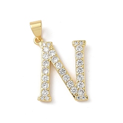Letter N Латунные микро проложить кубического циркония подвески, без свинца и без кадмия, долговечный, реальный 18 k позолоченный, стойки покрытие, Письмо N, 19.5x15.5x2 мм, отверстие : 4.5x3 мм