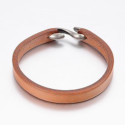 Camel Cowhide Leather Bracelets, with Alloy S-Hook Clasps, Antique Silver, Camel, 7-7/8 inch(200mm), 10mm