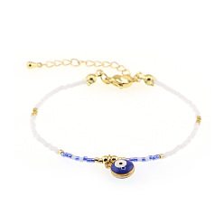 Синий Богемные браслеты из сплава с эмалью и подвесками, Украшения из стеклянного бисера для женщин, злые глаза, синие, 11.02 дюйм (28 см)