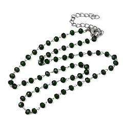 Темно-серый 304 Ожерелье из нержавеющей стали с гранеными стеклянными бусинами-ронделями, цепочка ручной работы с камнями-талисманами, символизирующими месяц рождения, для женщин., цвет нержавеющей стали, темно-серый, 14.96 дюйм (38 см)