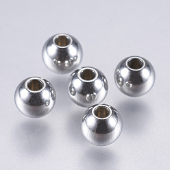 Stainless Steel Color 304 Stainless Steel Beads, Solid Round, Stainless Steel Color, 5x4mm, Hole: 1mm