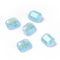 Аквамарин Стеклянные кабошоны со стразами в стиле лунного света, плоская задняя и задняя, прямоугольные, аквамарин, 8x6x4 мм