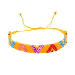 Gold Miyuki Seed Braided Bead Bracelet, Initial V Pattern Friendship Bracelet for Women, Gold, 11 inch(28cm)