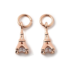 Розовое Золото Латунные микро проложить кубического циркония прелести, Эйфелева башня, розовое золото , 11x4.5 мм, отверстие : 3 мм
