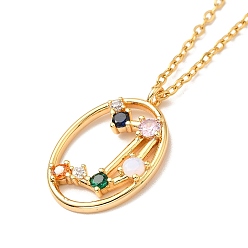 Libra Colorful Cubic Zirconia Constellation Pendant Necklace, Golden 304 Stainless Steel Jewelry for Women, Libra, 15.75 inch(40cm)